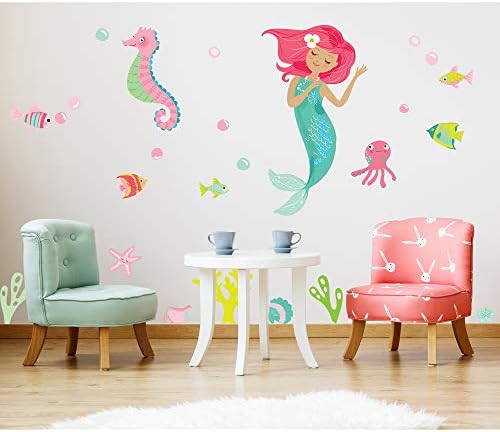 Wallies Vinil Duvar Çıkartmaları, Mermaid Duvar Sticker Kızlar için Yatak Odası veya Banyo, 26 Adet