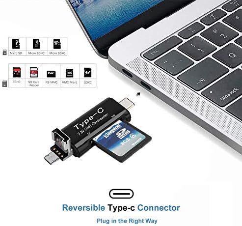 SD Kart Okuyucu, 3'ü 1 arada USB 2.0/Tip C/Mikro USB Adaptörü ve OTG Fonksiyonlu Micro TF Kompakt Flash Kart Okuyucu MacBook,