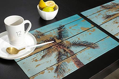 UmThamo yıkanabilir Placemat 4 Set ısı geçirmez dikdörtgen masa paspaslar tropikal bitki pamuk keten yemek masası yer Mat mutfak