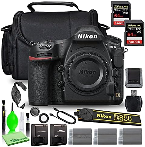 Nikon D850 DSLR Dijital Kamera Gövdesi Sadece (1585) ABD Model Paketi (2) SanDisk 64GB Extreme PRO SD Kart + (2) Ekstra Uyumlu