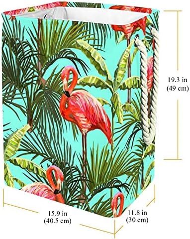 Tropikal Flamingo Orman Yaprak Çamaşır Sepeti Kolları İle Büyük Katlanabilir Sepet İçin Depolama Bin, Çocuk Odası, ev düzenleyici,