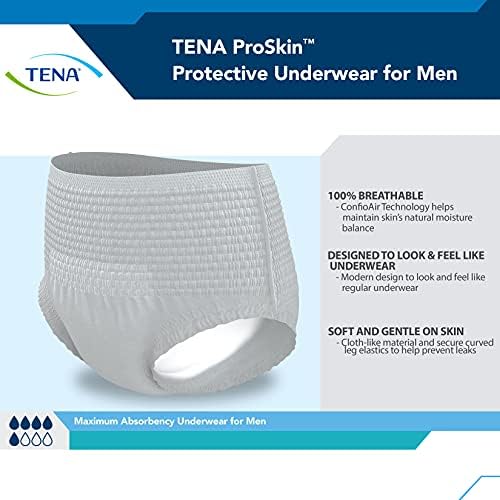 Erkekler için TENA ProSkin İnkontinans İç Çamaşırı, Maksimum Emicilik, Büyük, 72 Sayım (4 Paket 18)