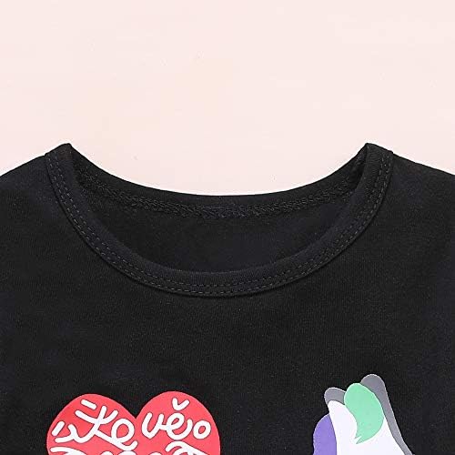 Toddler Bebek Kız sevgililer Günü Kıyafetler Fırfır Tunik Üst Elbise Gömlek Arabası Aşk Kalp Baskı Flare Pantolon Giysi Set