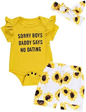 Yenidoğan Bebek Kız Giysileri Baba Söyleyerek Üst Fırfır Kıyafet Seti Bodysuit Çiçek Pantolon+Kafa Bandı