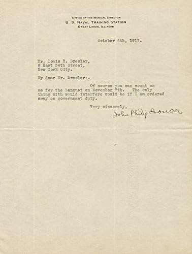John Philip Mart Kralı Sousa-10/06/1917 İmzalı Mektup