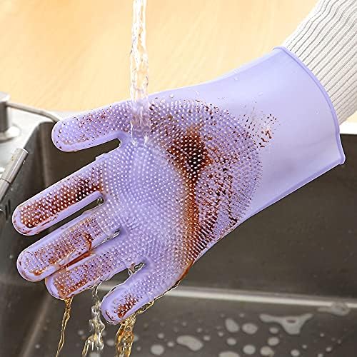 1 Çift Bulaşık yıkama eldivenleri Sihirli Silikon Bulaşık temizleme eldivenleri Temizleme Fırçası İle Mutfak Yıkama Pet saç temizleme