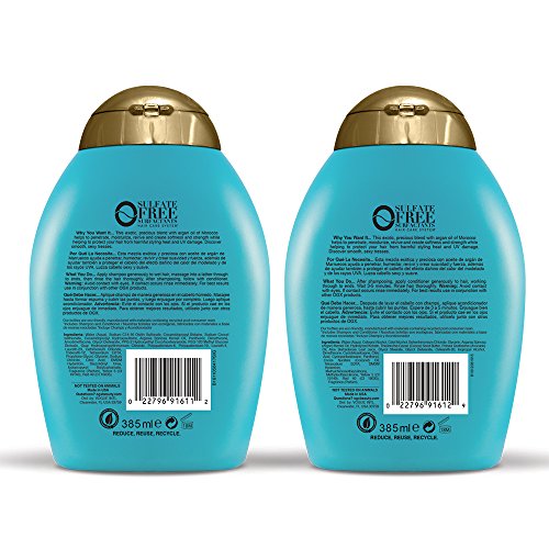 OGX Yenileyici + Fas Argan Yağı Şampuan ve Saç Kremi Seti, 13 Ons (ambalaj değişebilir), Mavi