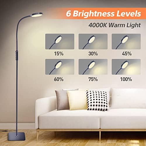 LED Zemin Lambası, 6 Parlaklık Seviyeleri ile Ayakta Lamba 4000 K Renk Sıcaklığı, 30/60 mins Zamanlayıcı Fonksiyonu, ayarlanabilir