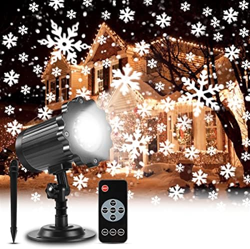 ALOVECO Noel kar tanesi projektör ışıkları açık, yükseltme dönen LED kar yağışı projeksiyon lambası uzaktan kumanda ile, su geçirmez