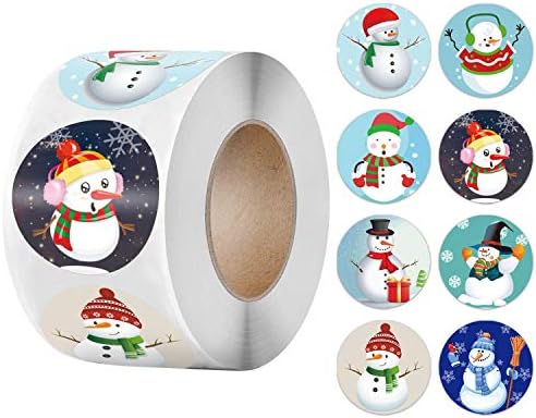 YAVRU GİTMEK Noel Çıkartmalar, 500 PCS 1.5” Merry Christmas Etiketleri ile 6 Kardan Adam Patters, yuvarlak Rulo Kendinden Yapışkanlı