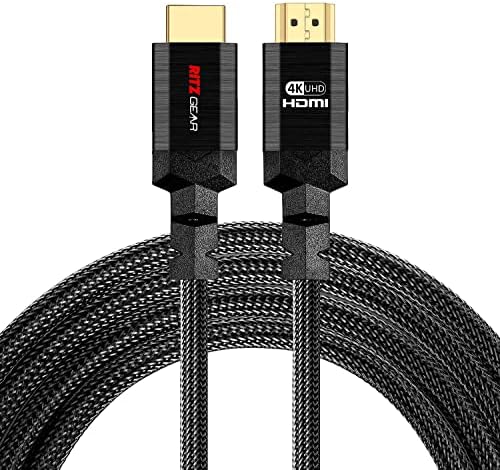 4K HDMI Kablosu 15 ft [5'li Paket] - Siyah Örgülü Naylon Kordon ve 24K Altın Kaplama Konektörler, Ethernet'li Ritz Gear Yüksek