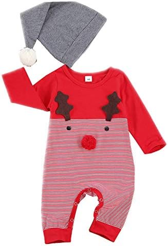 Noubeau Bebek Kız Erkek Benim 1st Noel Giysileri Şerit Ağacı Noel Ağacı Romper Tulum Şapka Seti