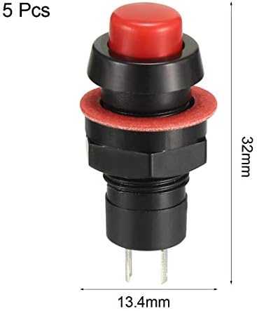 uxcell 10mm Montaj Deliği Kırmızı Mandallama Push Button Anahtarı SPST NO 5 adet