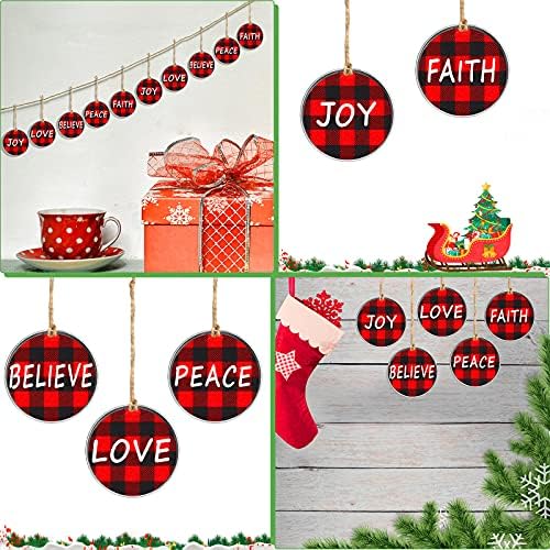 20 Adet Buffalo Ekose Noel Mason Kavanoz Kapağı Ağacı Süslemeleri Noel Galvanizli Asılı Süsleme Barış Sevinç Aşk Inanıyorum İnanç