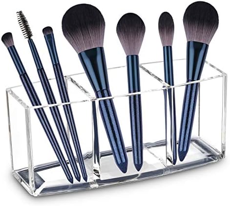 Weıaı Temizle Makyaj Fırça Tutucu Organizatör Vanity için, 3 Yuvası Akrilik Kozmetik Fırçalar Depolama Çözümü