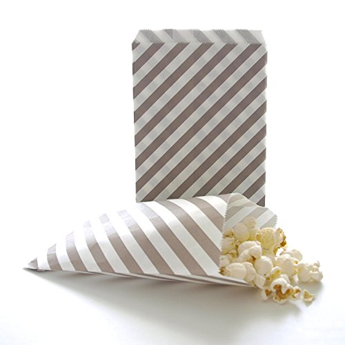 AKOAK 50 Adet 5x7 İnç Açık Gri ve Beyaz Çizgili Kağıt Torbalar, Tatil Düğün Noel Favor Şeker Tedavi Çanta