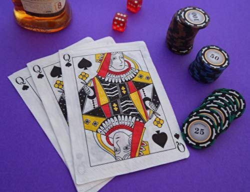 Casino Parti Peçeteler - 50 Paket Maça Kraliçesi Oyun Kartı Şekilli Tek Kullanımlık Kağıt Parti Peçeteler 5 x 7 Casino Gece Poker
