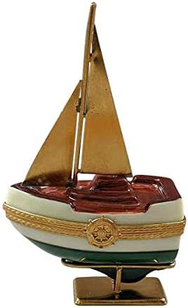 Pirinç Yelkenli Rochard Yelkenli ve Çıkarılabilir Ankrajlı Limoges Porselen Kutulu Stand