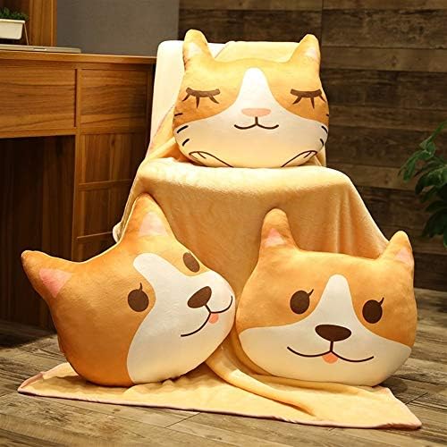 YUXO Sevimli Corgi Battaniye peluş oyuncak Dolması Yastık 2 in 1 Yastık Battaniye Şekerleme Yorgan doğum günü hediyesi (Renk:
