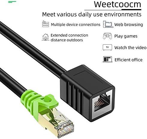 Ethernet Uzatma Kablosu 3ft, Weetcoocm Ağ Cat6a Uzatma Yama Kablosu RJ45 Kabloları Korumalı Erkek Dişi Konnektör (3FT)