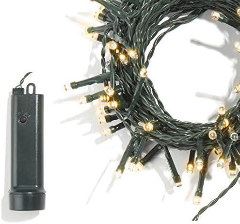 Pille Çalışan Noel ışıkları-100 Sayım, Beyaz LED Ampuller, 17.5 Ft Uzunluğunda, Yeşil Tel, 8 Pırıltı Ayarı ve Zamanlayıcı, İç
