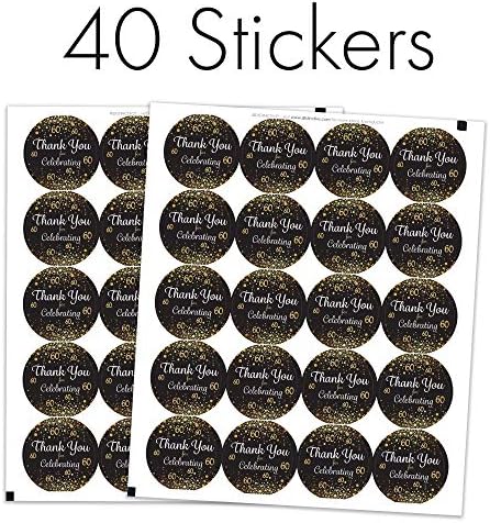 Siyah ve Altın 60. Doğum Günü Teşekkür Ederim Etiketler - 1.75 in - 40 Etiketler