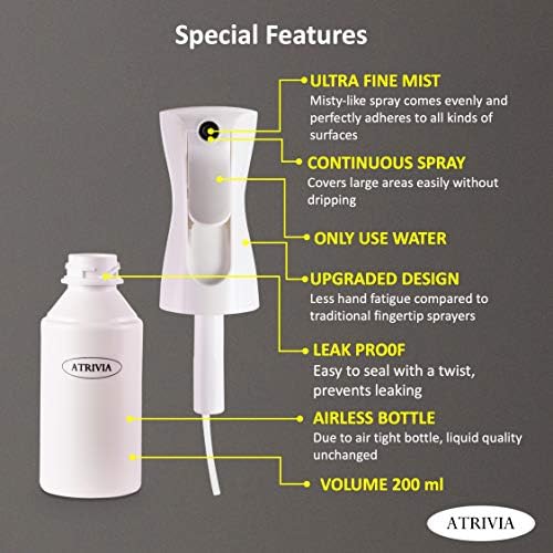Atrivia Continuous Mist Spray Bottle-Kıvırcık Saçlar, Evcil Hayvanlar, Bitkiler, Ütü, Cilt Bakımı için İnce Sis Sprey Şişesi,