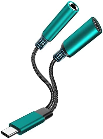 USB C-3.5 mm Kulaklık ve Şarj Adaptörü, 2'si 1 arada USB C-Aux Ses Jakı Hi-Res DAC ve 60W Hızlı Şarj Dongle Kablo Kordonu (Yeşil)