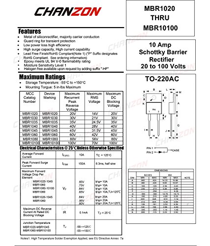 (10 Parça paketi) Chanzon MBR10100CT Schottky Bariyer Doğrultucu Diyotlar 10A 100 V TO-220AB (TO-220) 10 Amp 100 Volt
