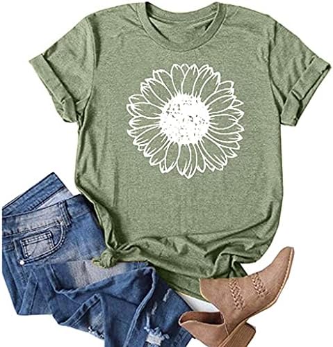Kadınlar için yaz Üstleri Artı Boyutu, Bayan Kısa Kollu Üstleri Sevimli Çiçek Baskılı Gömlek Komik Grafik Tees Tops Tunikler