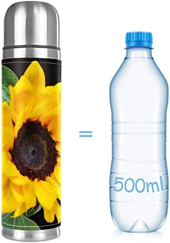 Lilibeely 17 oz Vakum Yalıtımlı Paslanmaz Çelik Su Şişesi Spor Kahve Seyahat Kupa Flask Hakiki Deri Sarılmış BPA Ücretsiz, çiçek