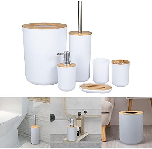 JMXAFMY tuvalet Fırçası Tutucu Çanak çöp kutusu Fincan Bambu Ahşap Banyo Aksesuarları Seti Tuvalet Fırçası Sabunluk Mutfak Tezgahı