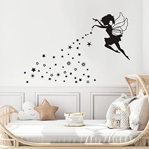 JUEKUİ Peri Melek Yıldız Duvar Sticker Duvar Çıkartmaları Kız yatak odası dekoru Kreş Çocuk Odası Duvar Kağıdı Duvar WS105 (Siyah)