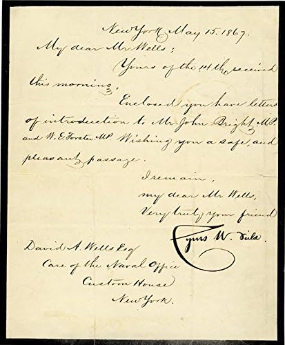 Cyrus W. Field-05/15/1867 İmzalı El Yazması Mektup
