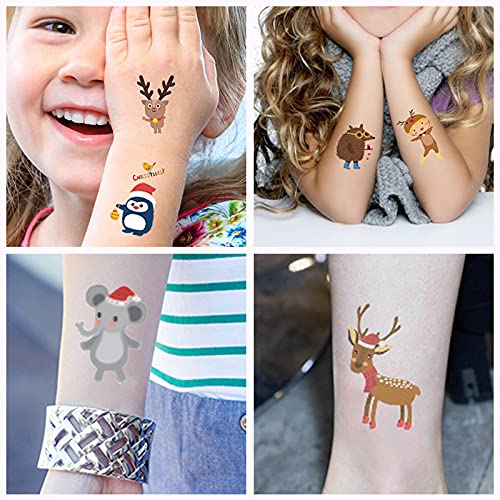 TopFunny Geçici Dövmeler Çocuklar için Noel Makyaj, 228 Pcs Karikatür Dövmeler (30 Yaprak) su Geçirmez Sahte Dövme Vücut Sanatı