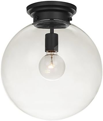 Globe Electric 65954 Portland 1-Işık Yarı Gömme Montajlı Tavan Lambası, Siyah Kaplama, Şeffaf Cam Gölge