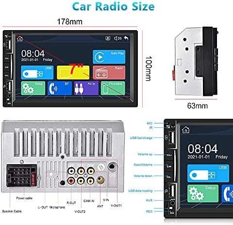 Podofo Çift Din Araba Stereo Apple Carplay ve Android Auto ile Uyumlu, Bluetooth/FM Radyo/TSK/Ayna Bağlantısı/Mikrofon/TF/USB