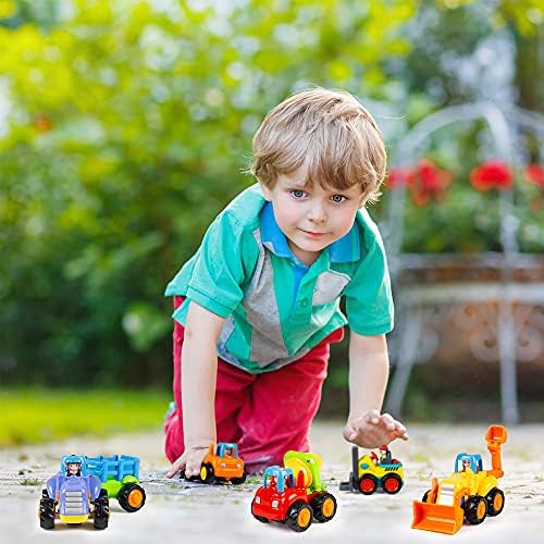 Woby Itme ve Gitmek Sürtünme Powered oyuncak arabalar Set Traktör Buldozer mikser kamyonu ve Damperli kamyon için Bebek Toddlers