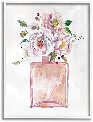 Carol Robinson Beyaz Çerçeveli Duvar Sanatı tarafından Tasarlanan Moda Parfüm Şişesinde Stupell Industries Şık Mor Pembe Çiçekler,