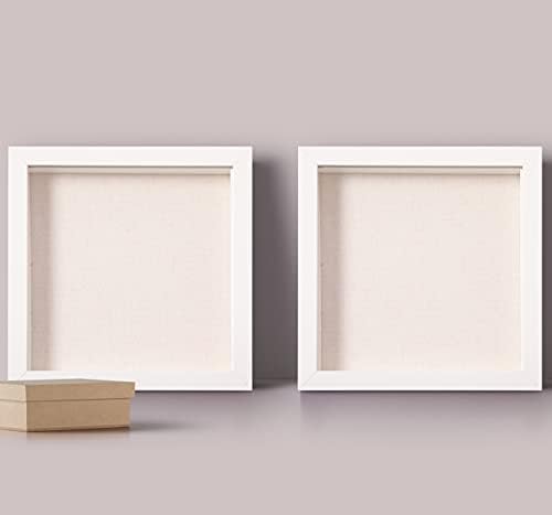 Necineci 2 Set 8x8 Gölge Kutusu Çerçeve Beyaz Yumuşak Keten Geri & Gerçek Cam ile, ahşap Gölge Kutusu Vitrin Asmak için Fotoğraf,
