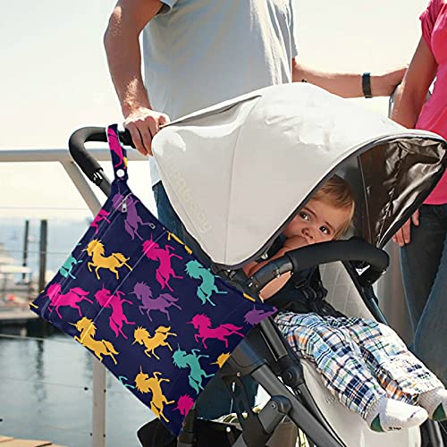 visesunny Renkli Unicorn Fermuarlı cepler ile 2 Adet ıslak Çanta Yıkanabilir Kullanımlık Ferah Bezi Çanta için Seyahat, plaj,