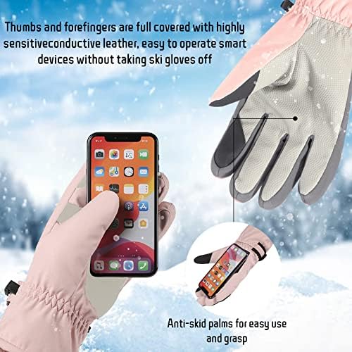 Ultrafun kayak eldivenleri Dokunmatik Ekran Su Geçirmez kar eldivenleri Ayarlanabilir Bilek Kayışı, -22°F Sıcak Kış Açık Spor