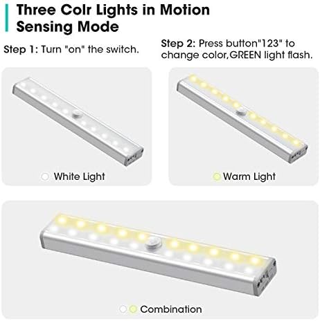 Dolap Aydınlatması Altında dolap ışığı - 3 Renk Modlu 20 LED Hareket Sensörlü Ampul-4 Paket Şarj Edilebilir dolap ışığı ve 6