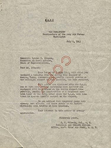 Başkan Lyndon B. Johnson - 07/07/1943 Tarihli İmzalı Mektup