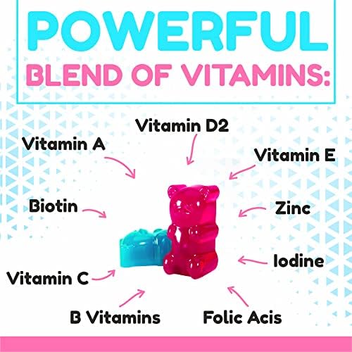 Biotin 5000 mcg, Folik Asit, Vitamin А ile Sakızlı Saç Büyüme Vitaminleri-Saç Derisi ve Tırnaklar Tırnak Büyümesi ve Güçlü Saçlar