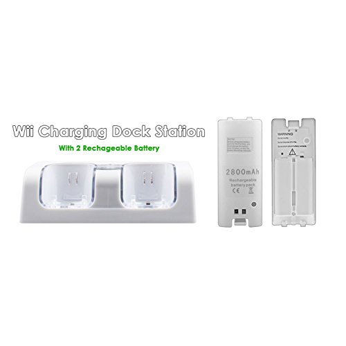 MascarelloNıntendo Wii Uzaktan Çift Şarj Şarj Dock İstasyonu + 2x2800 mAh Piller