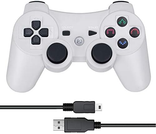 Vinonda PS3 Denetleyici Kablosuz Çift Titreşim Uzaktan Gamepad Sony Playstation 3 için Şarj Kablosu ile (Beyaz)