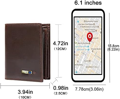 Akıllı Bluetooth Cüzdan GPS Kayıt Hakiki Deri Erkek Cüzdan Kredi Kartı (Kahve-1)
