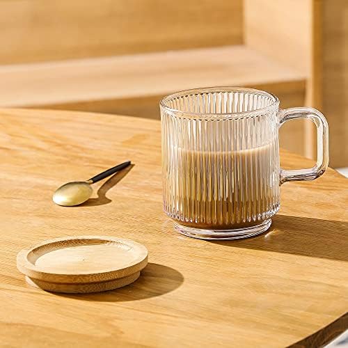 Lysenn Yanardöner Cam Kahve kapaklı kupa-Premium Klasik Dikey Çizgili Cam çay Bardağı-için / Latte / Çay / Çikolata / Meyve Suyu
