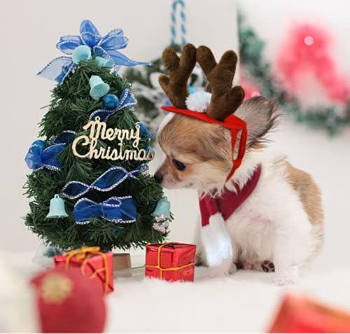 TJDOPE Pet Noel Kostüm Kıyafet Seti Köpekler Kediler ıçin Santa Şapka ve Ren Geyiği Boynuzları Kafa Bandı ıle Kırmızı Eşarp Noel